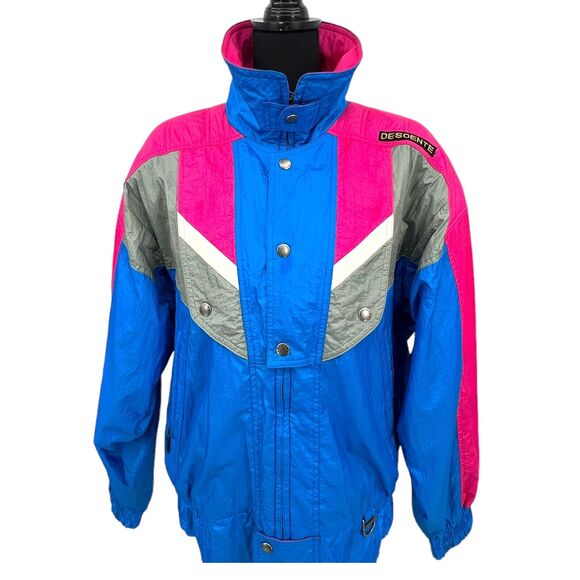 Vintage‎ 80s Descente Ski Snowboard Bright Jacket Winter Full Zip Nylon Med - Picture 1 of 9